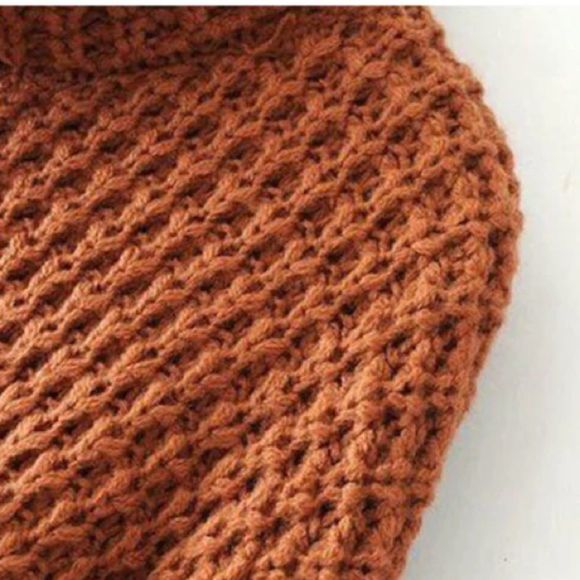 Goodnight Macaroon Retta Cognac Crop Waffle Knit Oversized Sweater OS Cabincore - Picture 10 of 14